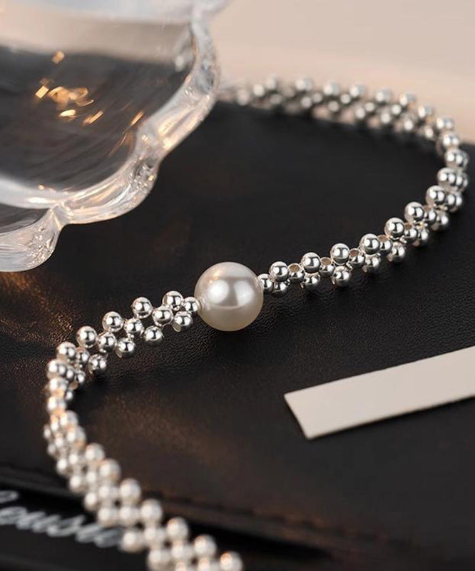 Style White Alloy Weave Pearl Chain Bracelet