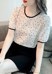 Style White O Neck Patchwork Print Chiffon T Shirt Top Summer