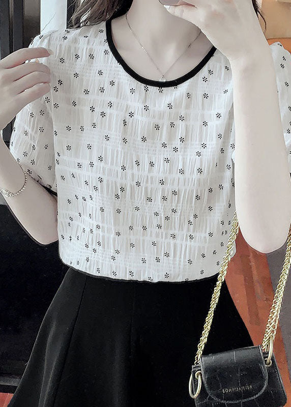 Style White O Neck Patchwork Print Chiffon T Shirt Top Summer