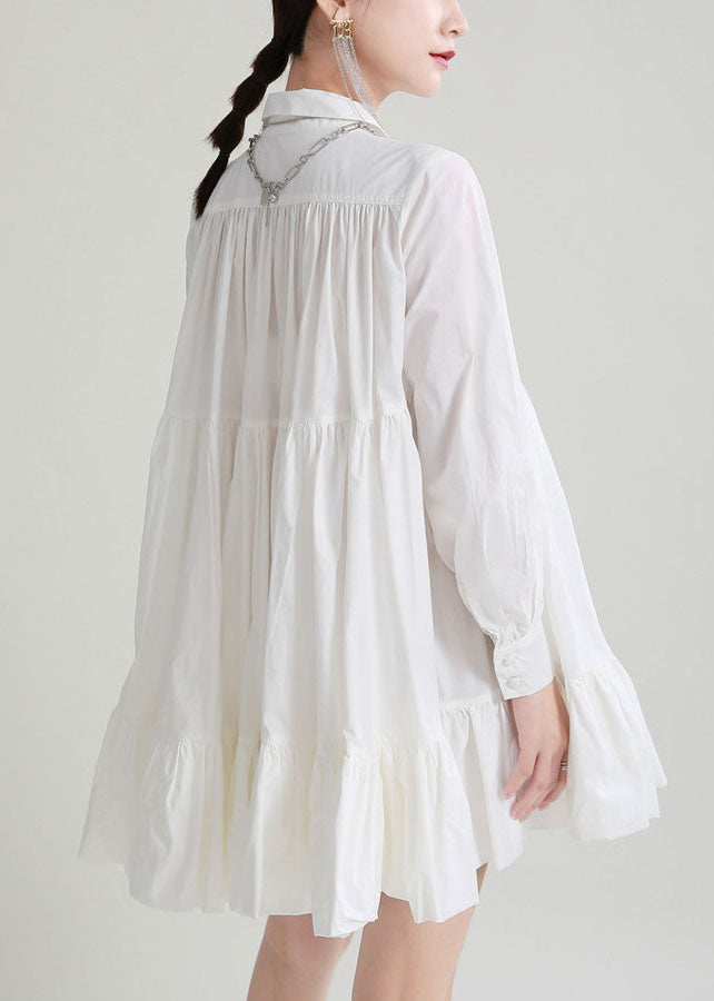 Style White Peter Pan Collar Patchwork Wrinkled Cotton Shirt Fall