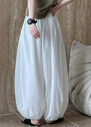 Style White Pockets Elastic Waist Cotton Lantern Pants Summer