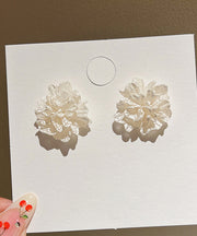 Style White Sterling Silver Acrylic Floral Stud Earrings