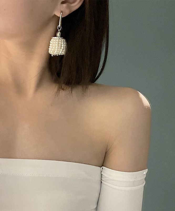 Style White Sterling Silver Alloy Pearl Tassel Drop Earrings