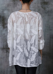 Style White Tasseled Feather Embroidered Silk Shirts Summer