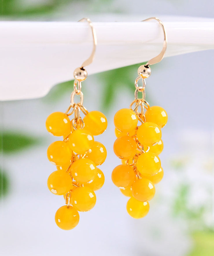 Style Yellow 14K Gold Chalcedony Grape Drop Earrings