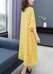 Style Yellow O Neck Print Patchwork Chiffon Dress Summer