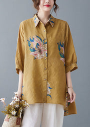 Style Yellow Oversized Print Cotton Shirt Top Half Sleeve