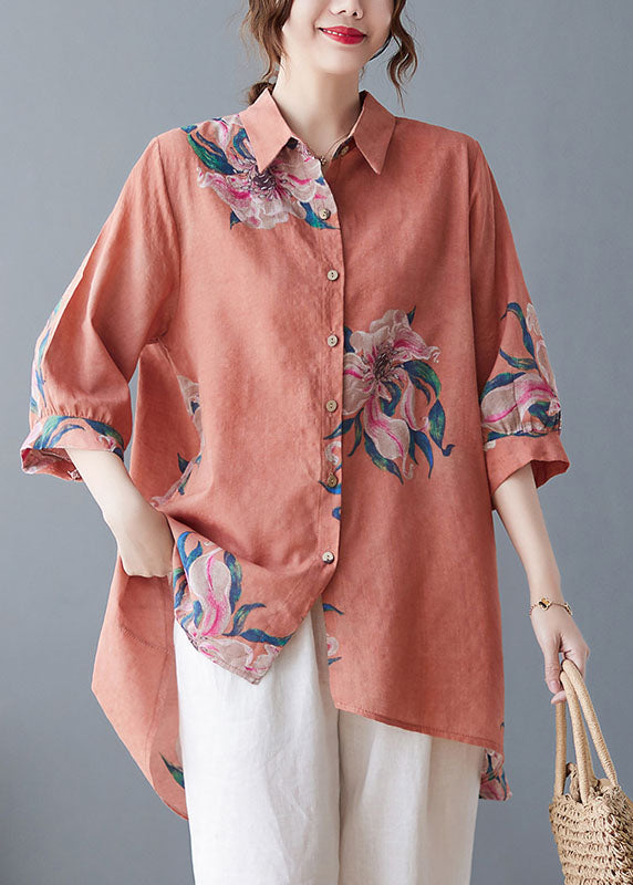 Style Yellow Oversized Print Cotton Shirt Top Half Sleeve