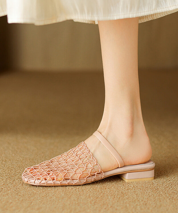 Stylish Apricot Hollow Out Splicing Slide Sandals