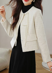 Stylish Apricot O Neck Chinese Button Cotton Coats Fall