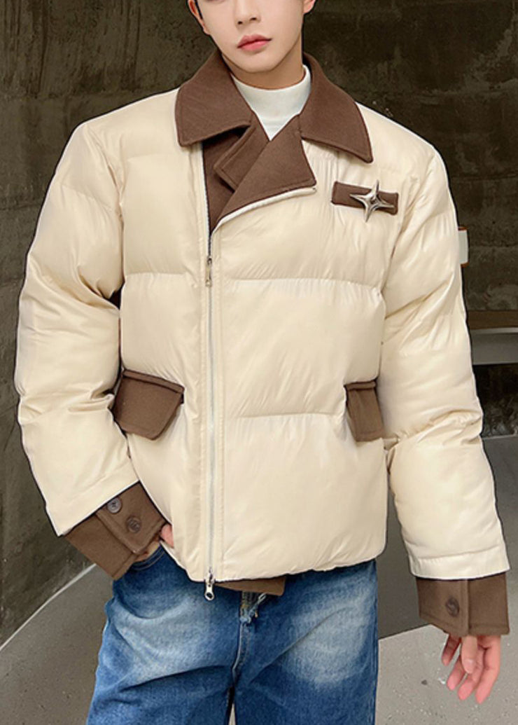 Stylish Apricot Zip Up Patchwork Men Parkas Winter