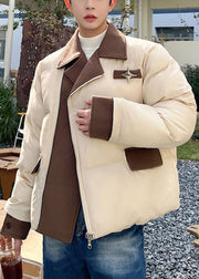 Stylish Apricot Zip Up Patchwork Men Parkas Winter