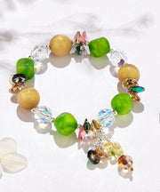 Stylish Avocado Green Crystal Agate Tiger's Eye Charm Bracelet