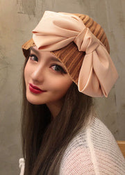 Stylish Beige Bow Patchwork Knit Bonnie Hat