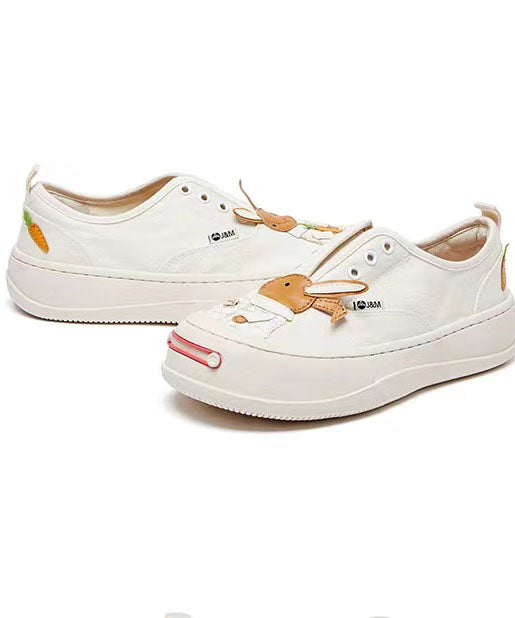 Stylish Beige Canvas Platform Flat Shoes For Women Splicing Character