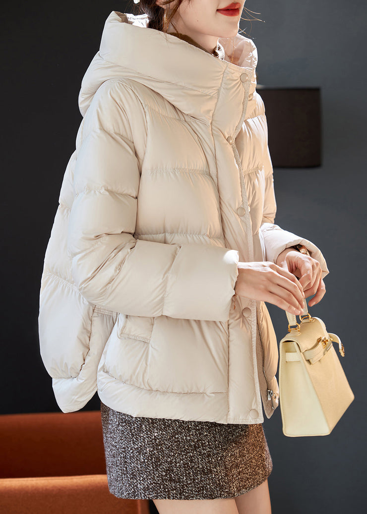 Stylish Beige Hooded Duck Down Puffer Coat Winter