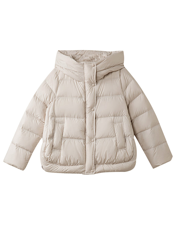 Stylish Beige Hooded Duck Down Puffer Coat Winter