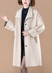 Stylish Beige Peter Pan Collar Patchwork Woolen Coats Winter