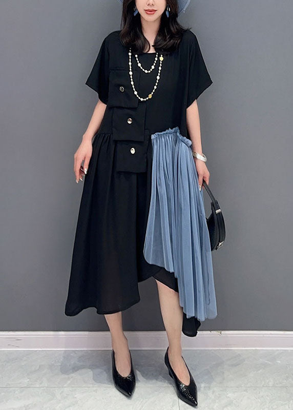 Stylish Black Asymmetrical Tulle Patchwork Cotton Dress Summer