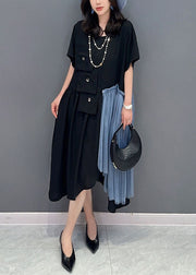 Stylish Black Asymmetrical Tulle Patchwork Cotton Dress Summer