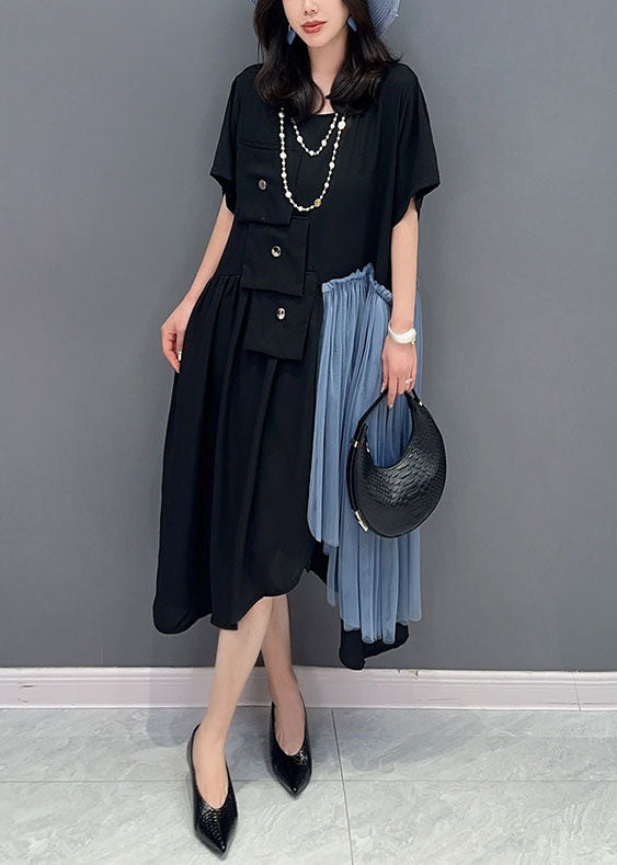 Stylish Black Asymmetrical Tulle Patchwork Cotton Dress Summer