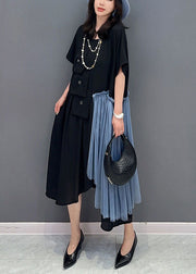 Stylish Black Asymmetrical Tulle Patchwork Cotton Dress Summer