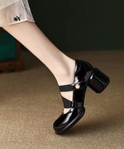 Stylish Black Elastic Band Buckle Strap Chunky Heel