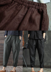 Stylish Black Elastic Waist Pockets Linen Harem Pants Summer