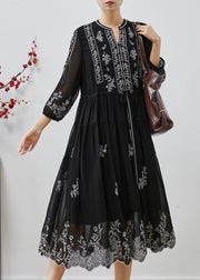 Stylish Black Embroidered Chiffon Cinched Dresses Summer