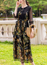 Stylish Black Embroideried Hollow Out Silk Maxi Dresses Summer