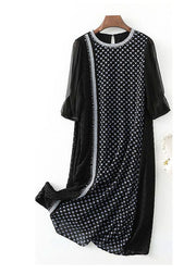 Stylish Black Embroideried Patchwork Lace Robe Dresses Half Sleeve