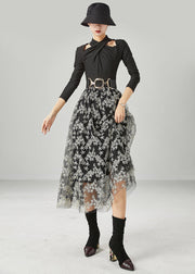 Stylish Black Embroideried Tulle Skirt Summer