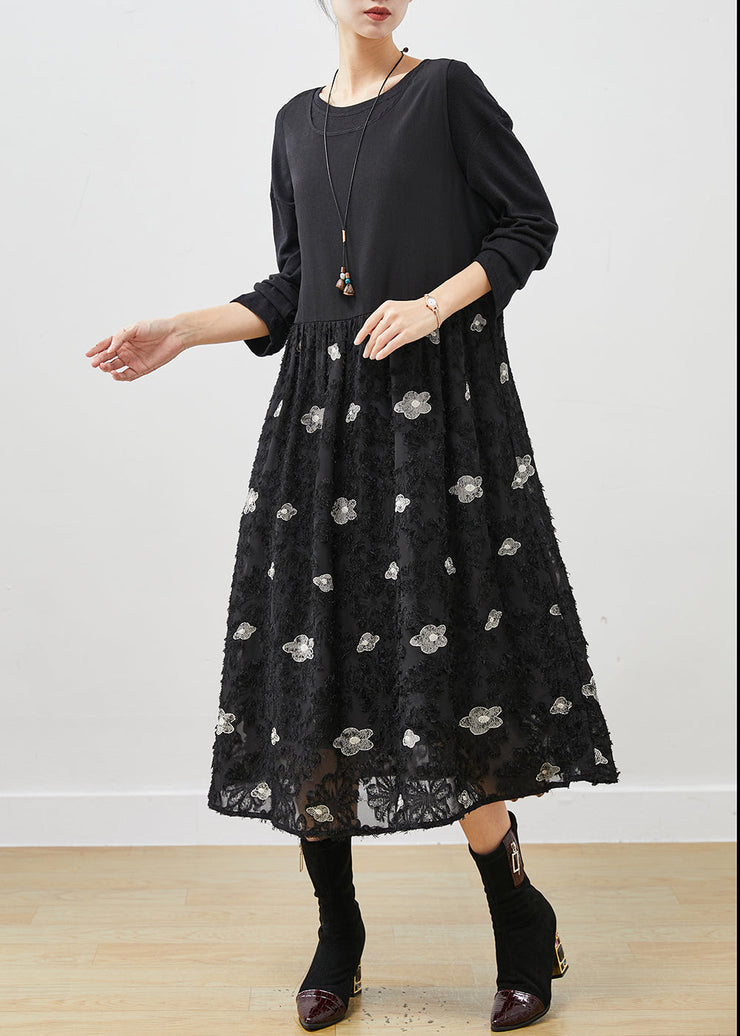 Stylish Black Floral Exra Large Hem Cotton Maxi Dresses Spring