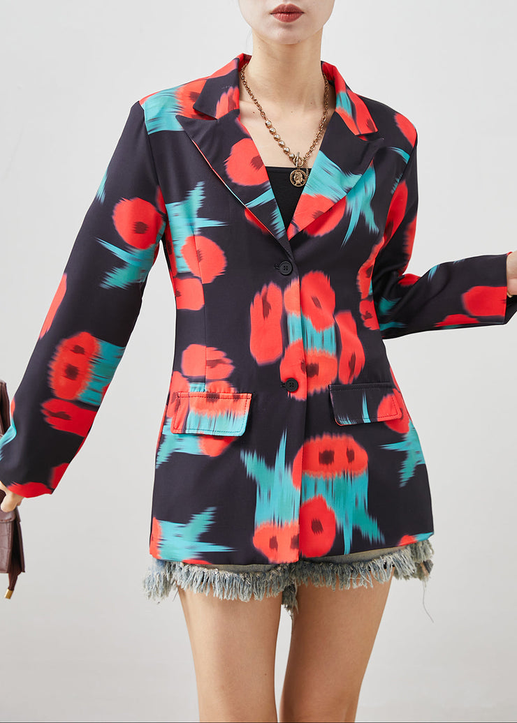 Stylish Black Notched Tie Dye Spandex Coat Spring