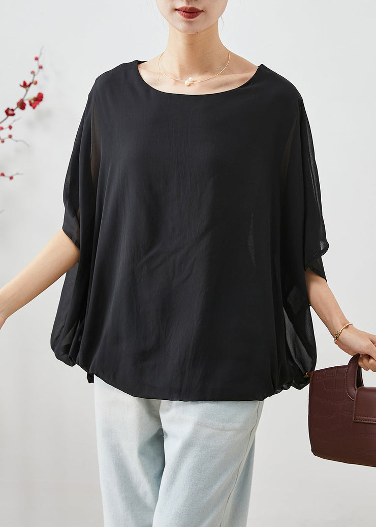 Stylish Black O-Neck Oversized Chiffon Tanks Summer