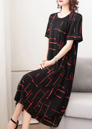 Stylish Black O Neck Striped Patchwork Cotton Dresses Summer