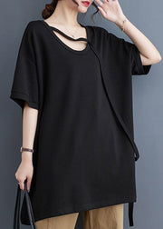 Stylish Black Oversized Side Open Cotton Long Tanks Summer