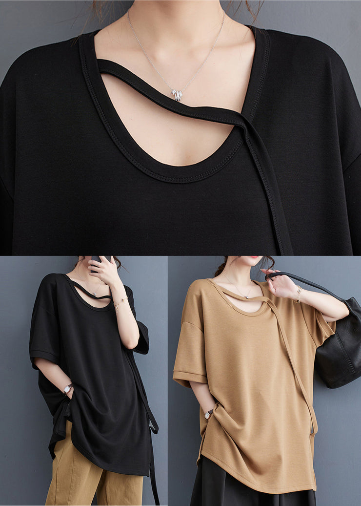 Stylish Black Oversized Side Open Cotton Long Tanks Summer