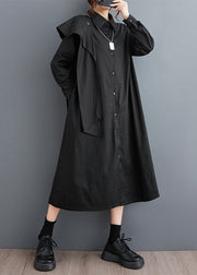 Stylish Black Peter Pan Collar Patchwork Cotton Shirts Dress Fall