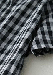 Stylish Black Peter Pan Collar Plaid Linen Shirts Dresses Summer