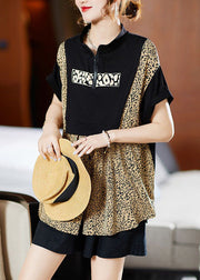 Stylish Black Print Patchwork Cotton Fake Two Piece Shirt Top Summer