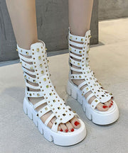 Stylish Black Rivet Hollow Out Sandals Platform Sandals