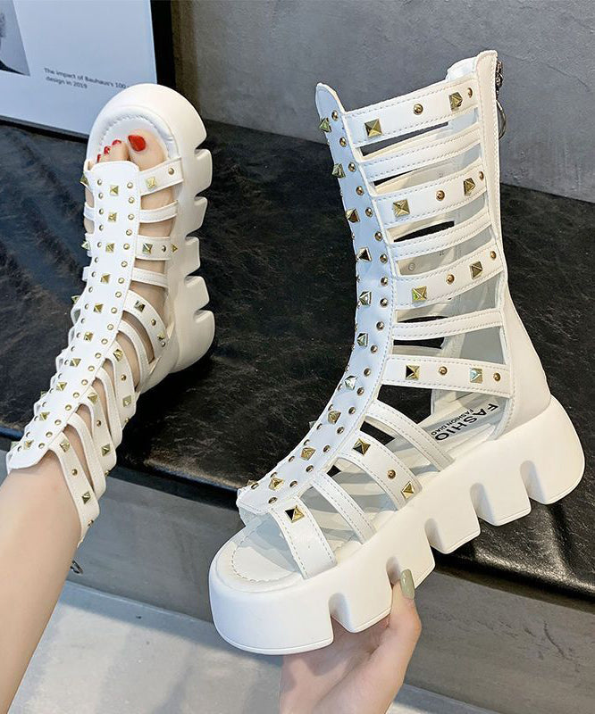 Stylish Black Rivet Hollow Out Sandals Platform Sandals