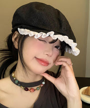 Stylish Black Ruffled Patchwork Cotton Beret Hat