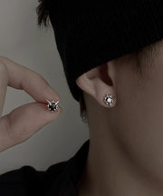 Stylish Black Silver Zircon Polaris Stud Earrings