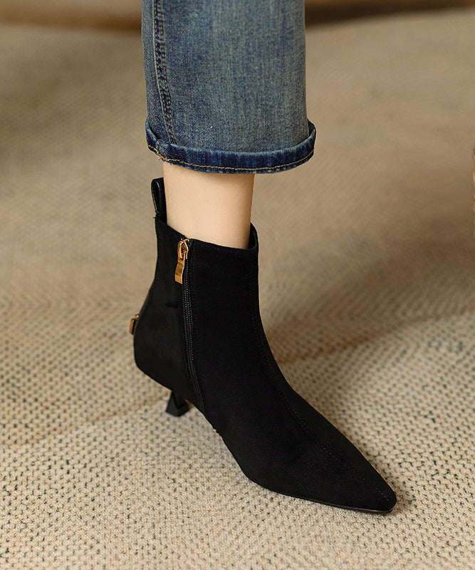 Stylish Black Splicing Suede Kitten Ankle Boots