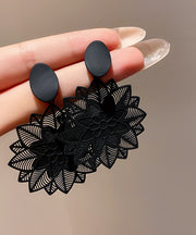 Stylish Black Sterling Silver Alloy Hollow Out Floral Drop Earrings