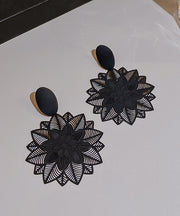 Stylish Black Sterling Silver Alloy Hollow Out Floral Drop Earrings