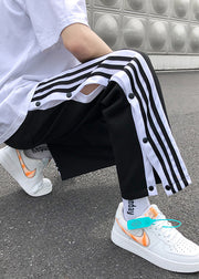 Stylish Black Striped Side Open Cotton Men Pants Casual Clothing Summer