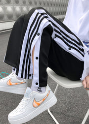 Stylish Black Striped Side Open Cotton Men Pants Casual Clothing Summer